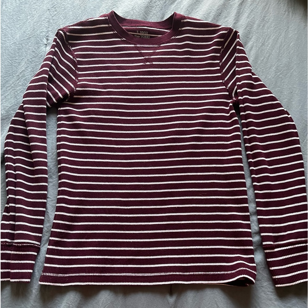 waffle print striped long sleeve shirt.